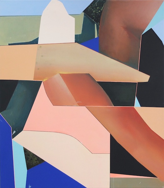 Sebastian Menzke: fixed pieces 4, 2016, oil and vinyl on canvas, 100 x 90 cm


